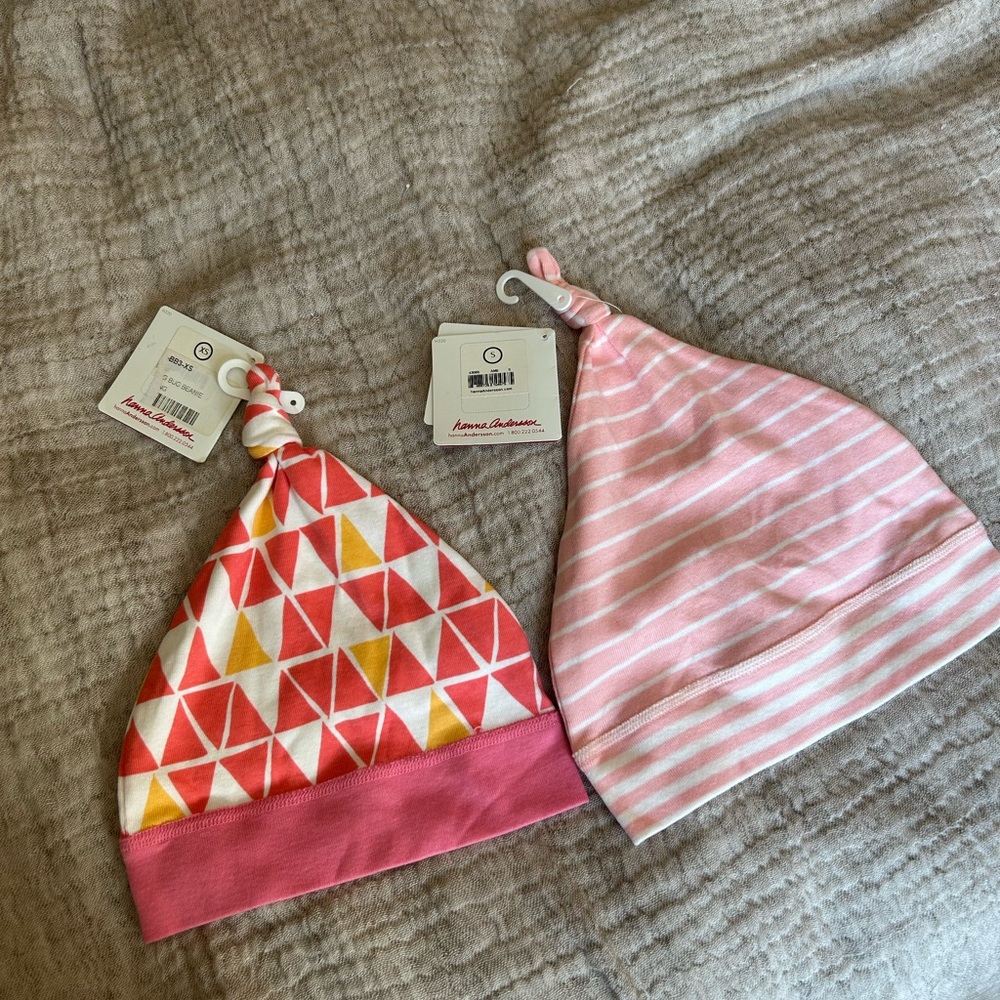 Hanna Anderson Pink & Coral 100% organic cotton Baby Knot Hat beanies - 2-Pack